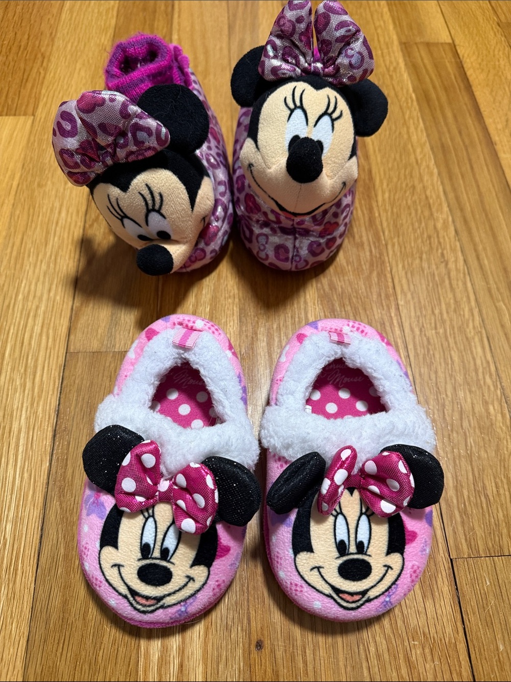 Minnie Mouse Pink Plush Slippers - Two Pairs